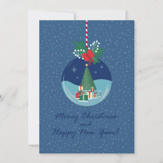 Carte de Noël avec arbre et cadeaux en forme d'orn