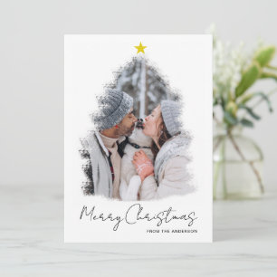 carte de Noël avec arbre et étoile dans un cadre