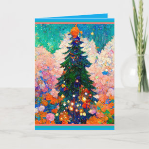 Carte de Noël avec arbre, style Klimt, Coloré