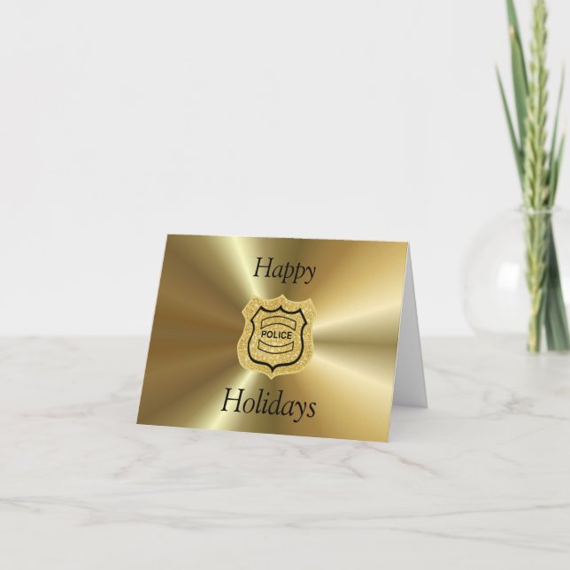 Carte de Noël avec Badge ou Bouclier de Police Dor (Devant)