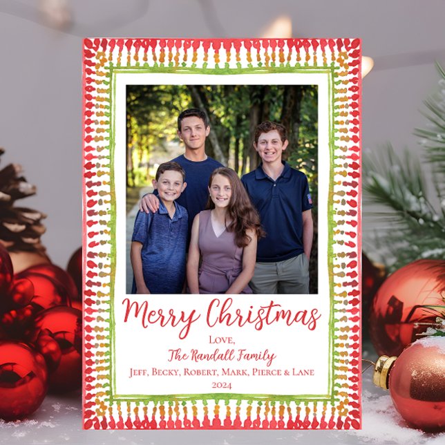 Carte de Noël avec cadre peint rouge et vert, Vaca (Créateur téléchargé)