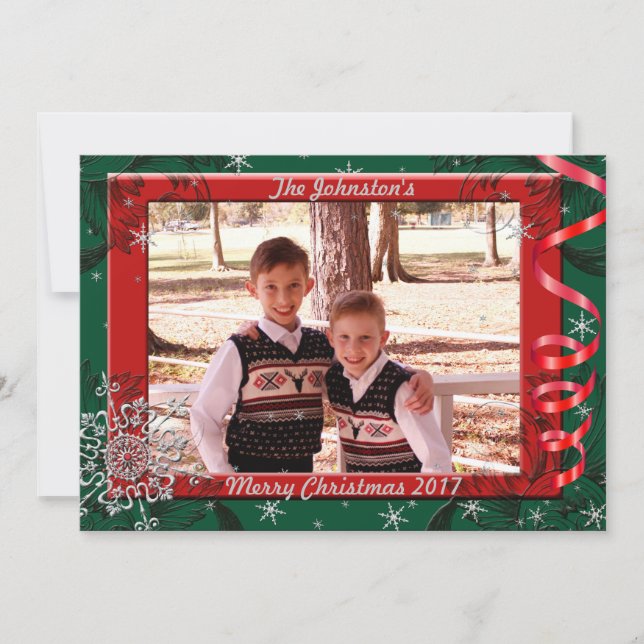 Carte de Noël avec cadre photo en ruban rouge et v (Devant)