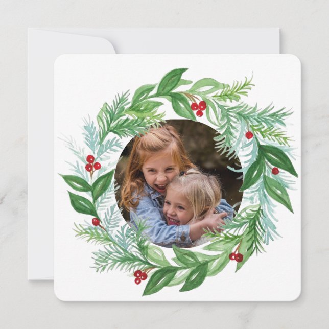 Carte de Noël avec couronne de photo en aquarelle (Devant)