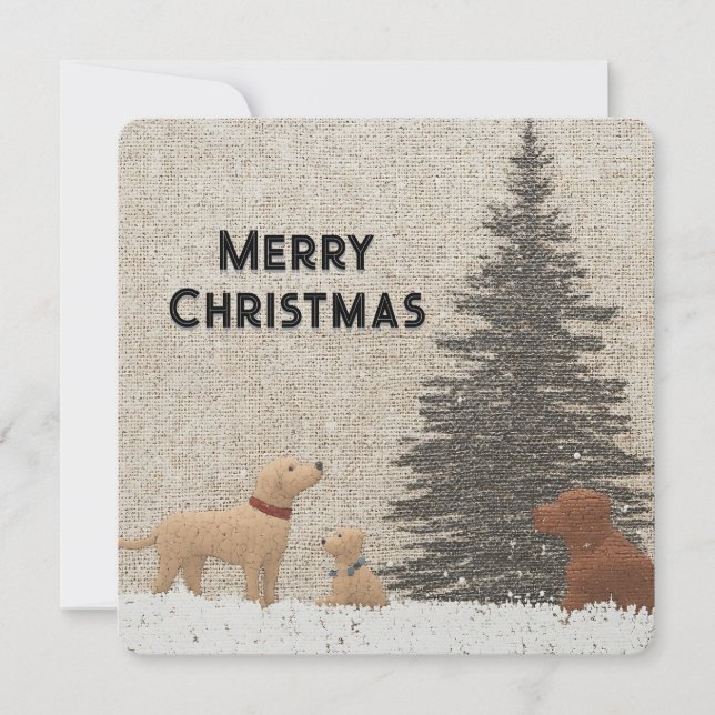 Carte de Noël avec des chiens et un arbre de coule (Devant)