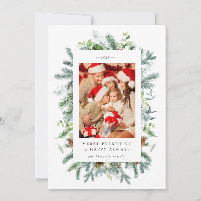 Carte de Noël avec des pins et des baies (Devant)