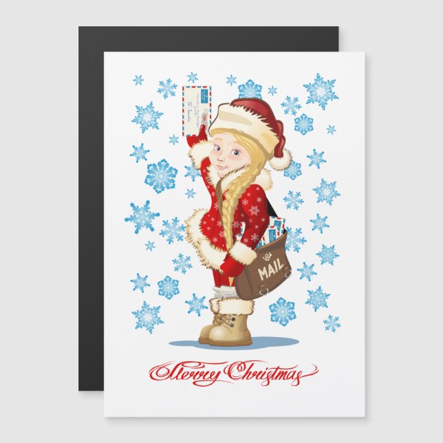 Carte de Noël avec dessin animé Snow Maiden - Post (Devant / Derrière)
