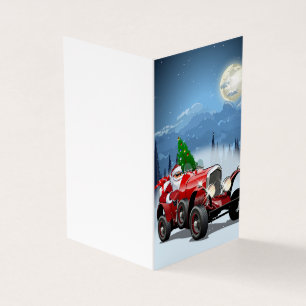 Carte de Noël avec dessin animé voiture rétro & co