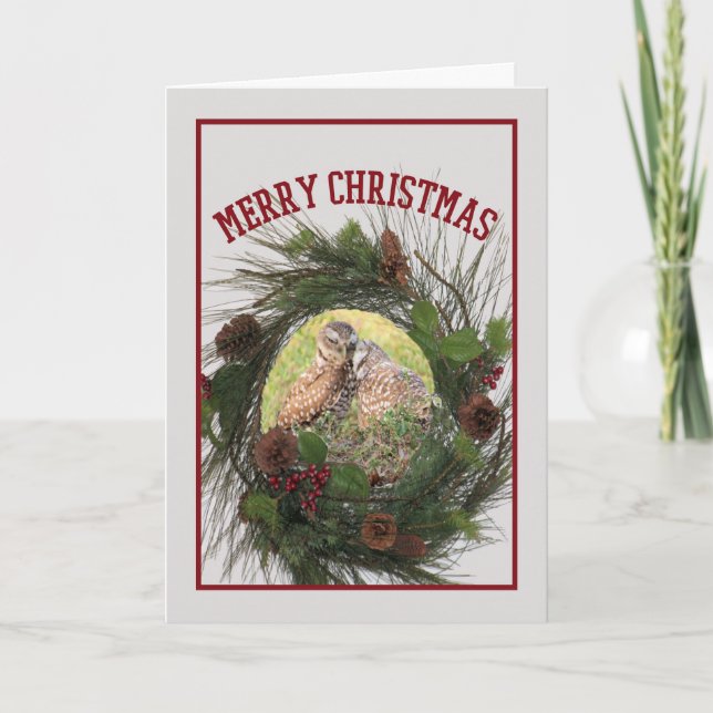 Carte de Noël avec deux Chouettes à l'aimer (Devant)