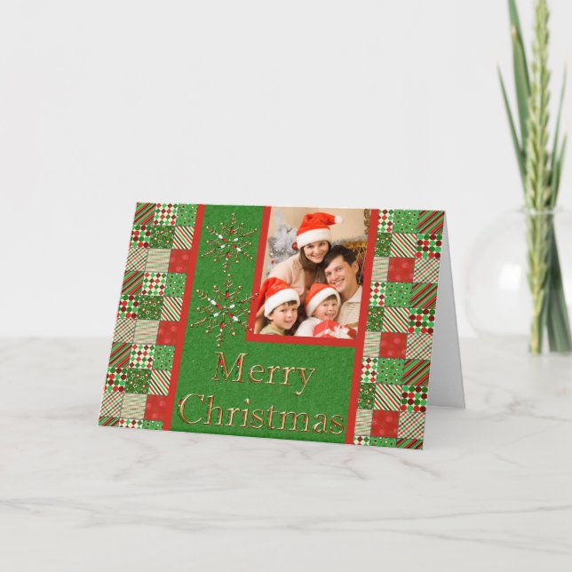 Carte de Noël avec deux insertions photo familiale (Devant)