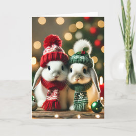 Carte de Noël avec deux lapins