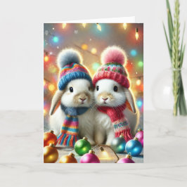 Carte de Noël avec deux lapins