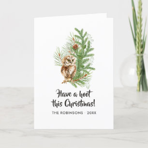 Carte de Noël avec famille et hibou à l'aquarelle