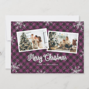Carte de Noël avec flacon de neige en argent mauve