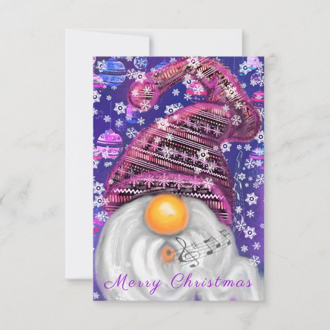Carte de Noël avec Gnome heureux en Casquette viol (Devant)