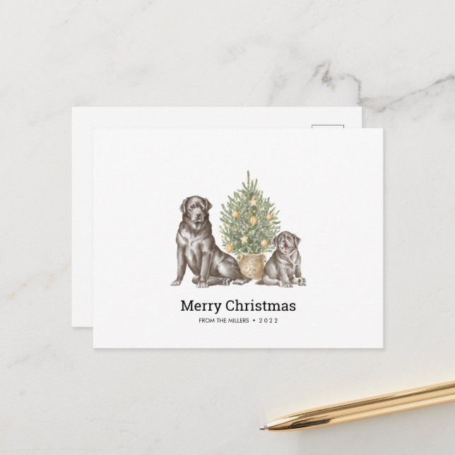 Carte de Noël avec la famille Black Labrador Dog (Devant/Arrière en situation)