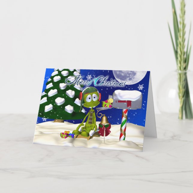 Carte de Noël avec l'alien à une boîte aux lettres (Devant)