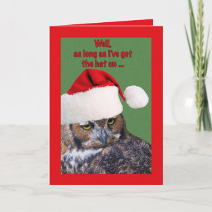 Carte de Noël avec le hibou et le casquette de