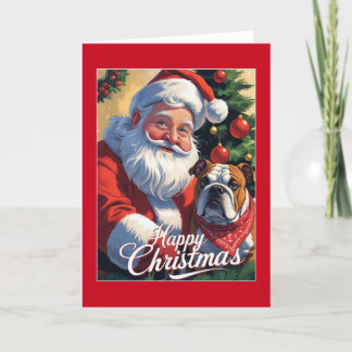Carte de Noël avec le Père Noël et le bulldog