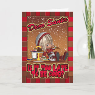 Carte De Noël Avec Naughty Cute Elf Manger Gingemb