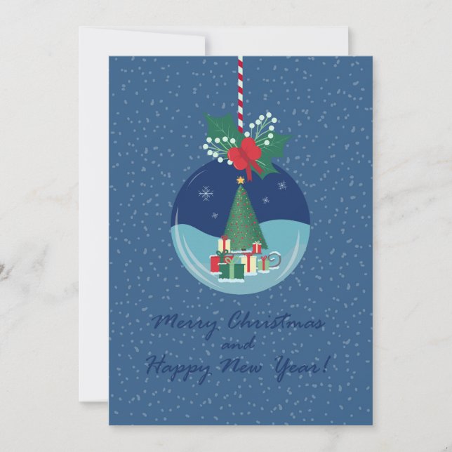 Carte de Noël avec ornement d'arbre et cadeaux (Devant)