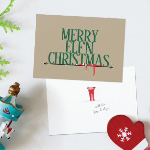 Carte de Noël avec panneau de bienvenue Elf Shenan