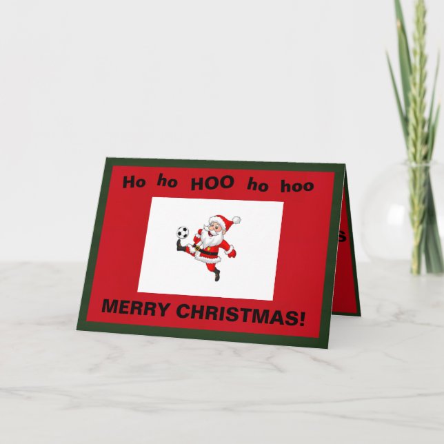 Carte de Noël avec Père Noël Jouer au Football (Devant)