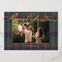 Carte de Noël avec photo de famille en plaid prépp