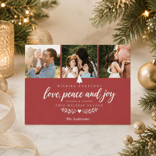 Carte de Noël avec photo de famille Love Peace et