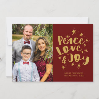 Carte de Noël avec photo de famille Paix Amour Joi