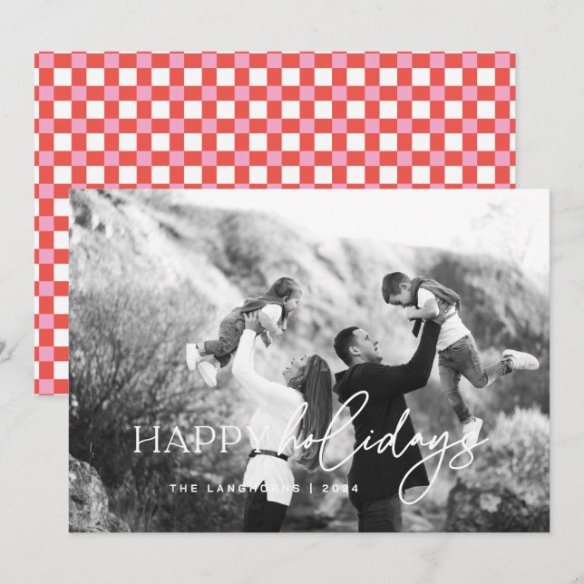 Carte de Noël avec photo et texte blanc Joyeuses F (Devant / Derrière)