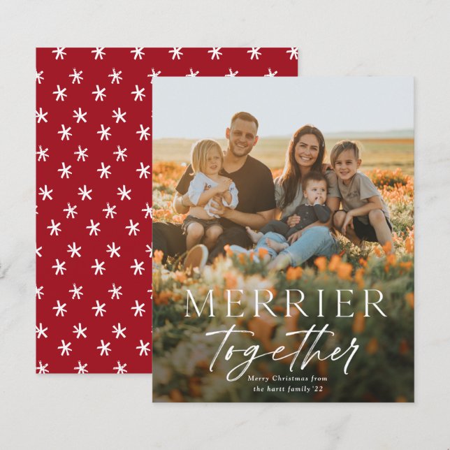 Carte de Noël avec photo et texte Merrier Together (Devant / Derrière)