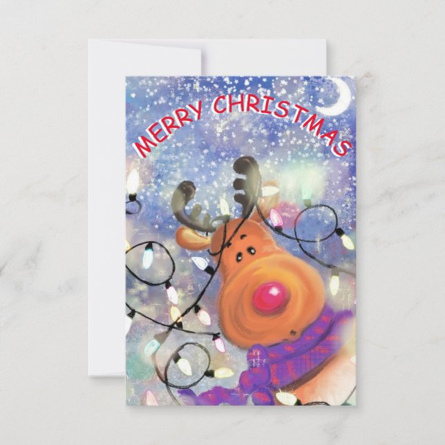 Carte de Noël avec Rindeer heureux (Devant)