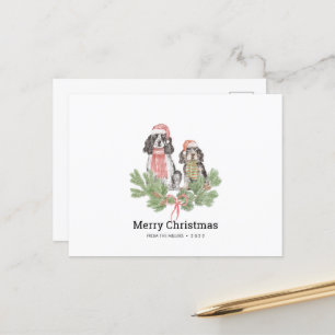 Carte de Noël avec Springer Spaniel Chien Famille