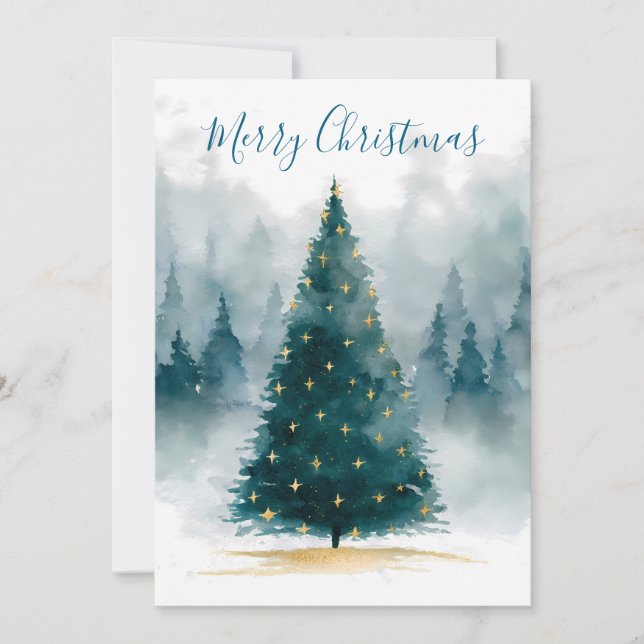 Carte de Noël avec un arbre de Noël aquarelle  (Devant)