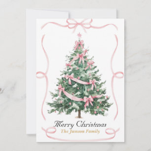 Carte de Noël avec un arbre élégant et un ruban ro
