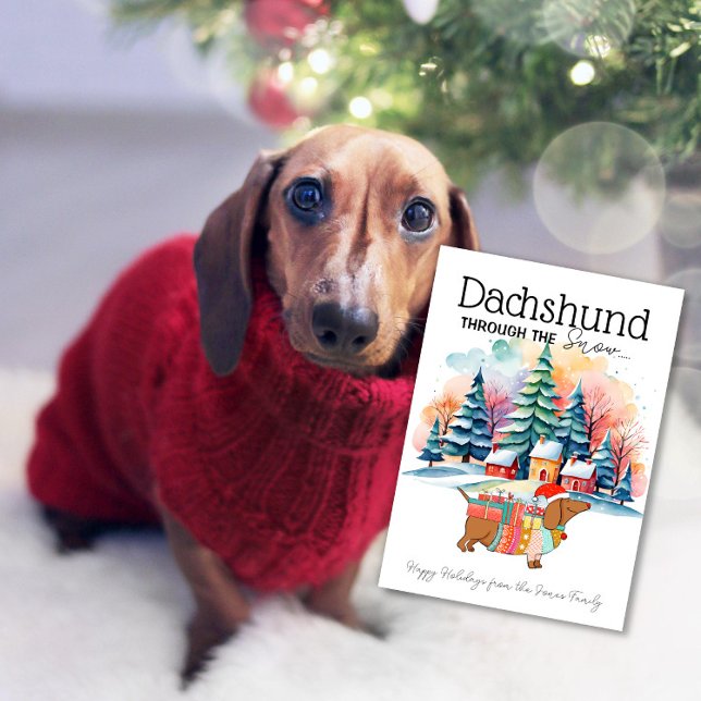 Carte de Noël avec un dachshund dans la neige (Créateur téléchargé)