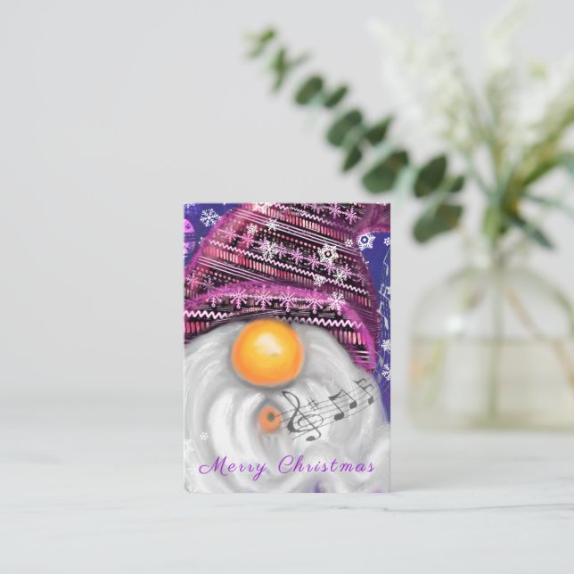 Carte de Noël avec un gnome musical qui chante (Debout devant)