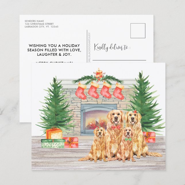 Carte de Noël avec un golden retriever à petit bud (Devant / Derrière)