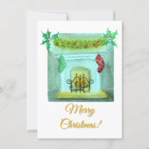 Carte de Noël avec une cheminée