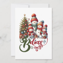 Carte de Noël avec une famille de bonhomme de neig