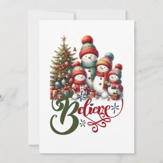 Carte de Noël avec une famille de bonhomme de neig