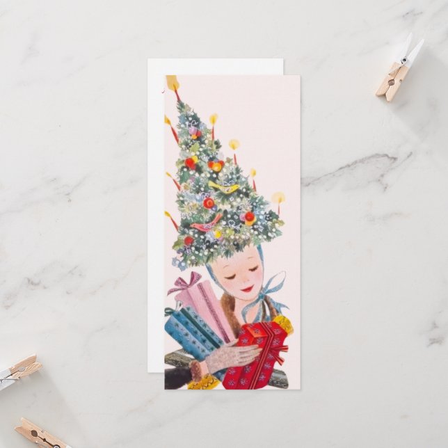 Carte de Noël avec une femme élégante portant un c (Devant/Arrière en situation)