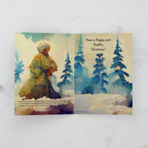 Carte de Noël avec vieille femme aquarelle hiver