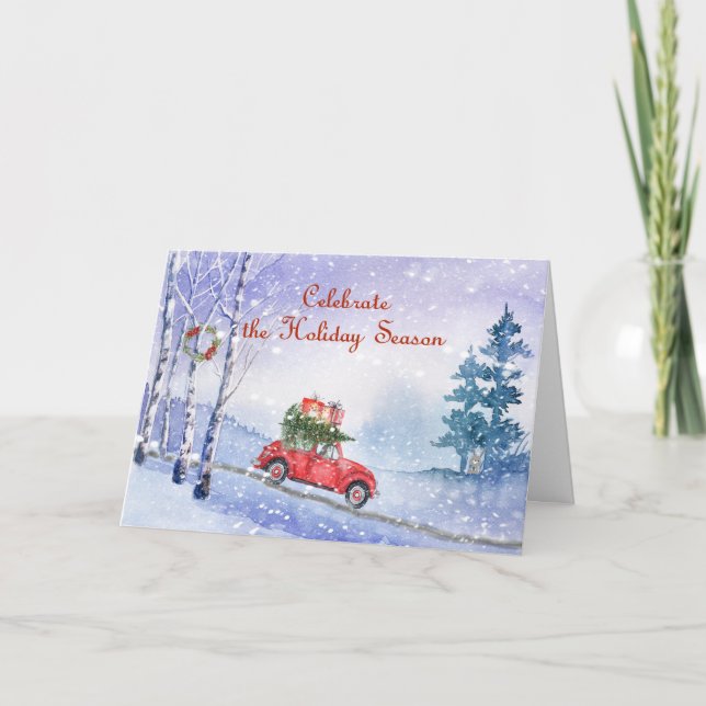 Carte de Noël avec vieille voiture (Devant)