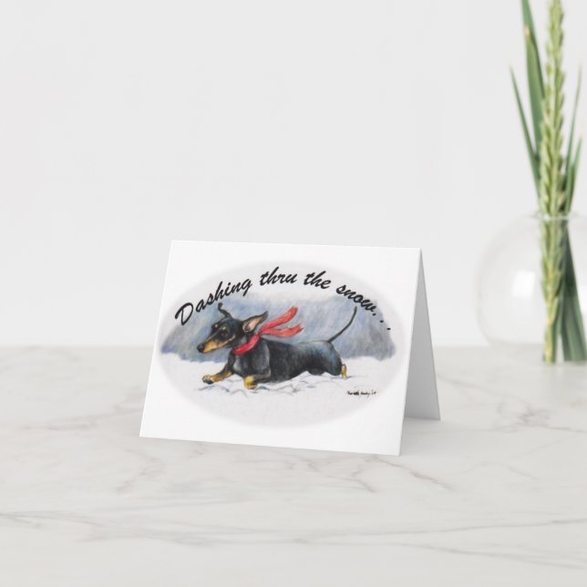 Carte de Noël Basset Allemand Galopant Dans la Nei (Devant)