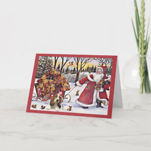 Carte de Noël Basset Hound Père Noël Bears in Slei