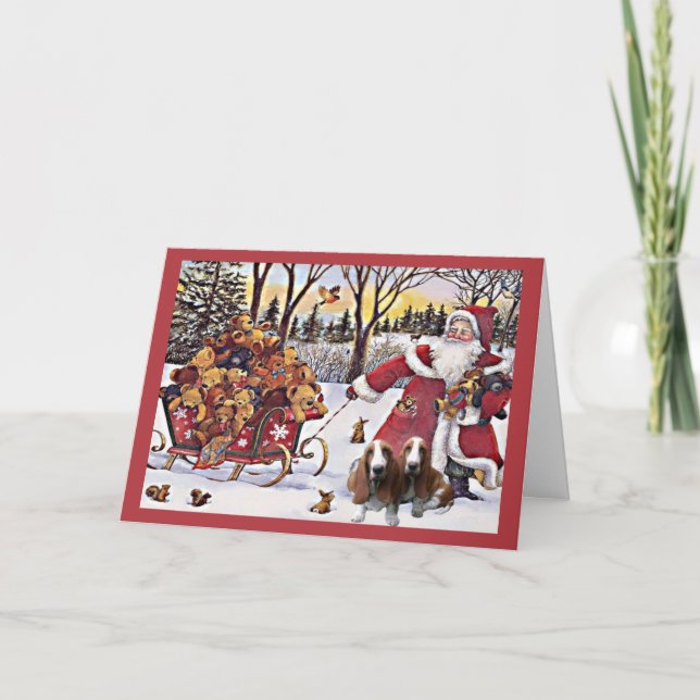 Carte de Noël Basset Hound Père Noël Bears in Slei (Devant)