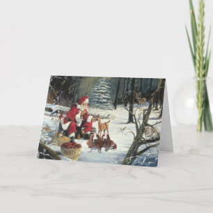 Carte de Noël Basset Hound Père Noël Woods