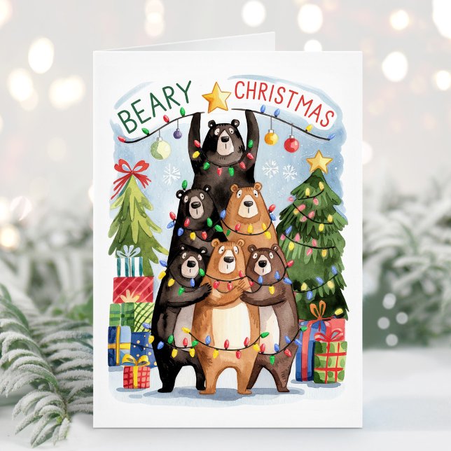 Carte de Noël Beary Bears de l'aquarelle mignonne (Créateur téléchargé)