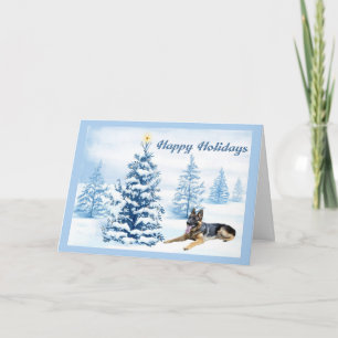 Carte de Noël berger allemand Arbre bleu2